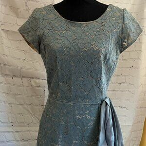 Gloria Swanson by Forever Young Vintage Blue Lace Sheath Dress | Satin Bow | 60s